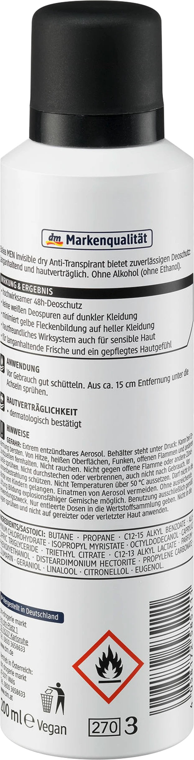 Balea Men Invisible Dry Aerosol Antiperspirant Deodorant, 200 mL - Image 2