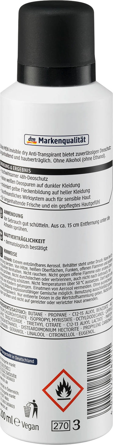 Balea Men Invisible Dry Aerosol Antiperspirant Deodorant, 200 mL - Image 2