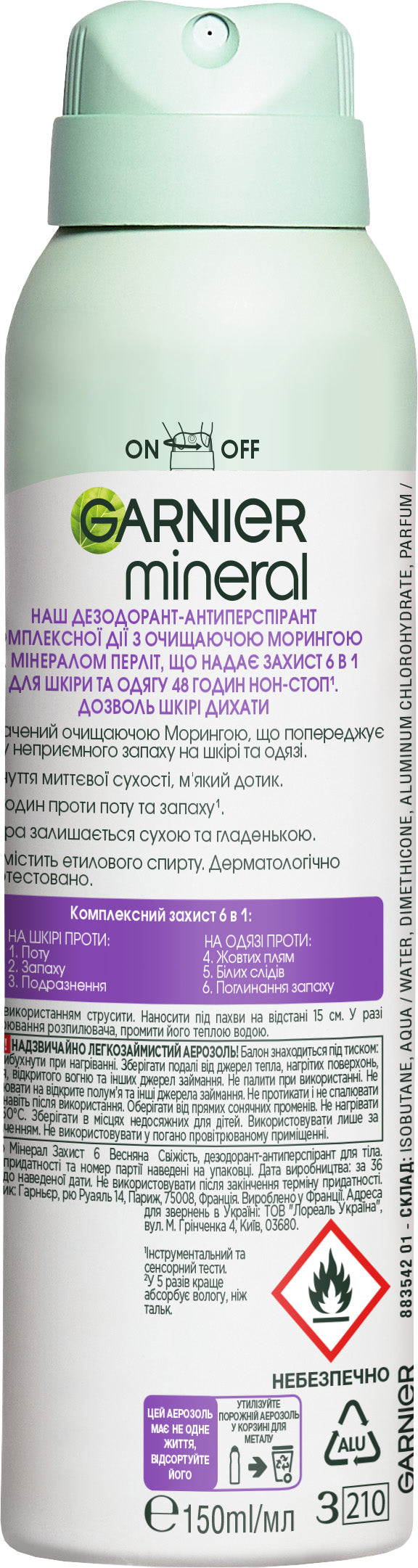 Garnier Mineral 6-in-1 Spring Freshness Women's Antiperspirant Spray, 150 mL - Image 2