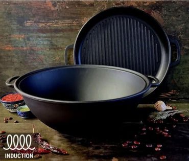 S&T V12CPGr Uzbek Cast-Iron Wok Kazan with Grill Frying Pan Lid, 12 L - Image 2