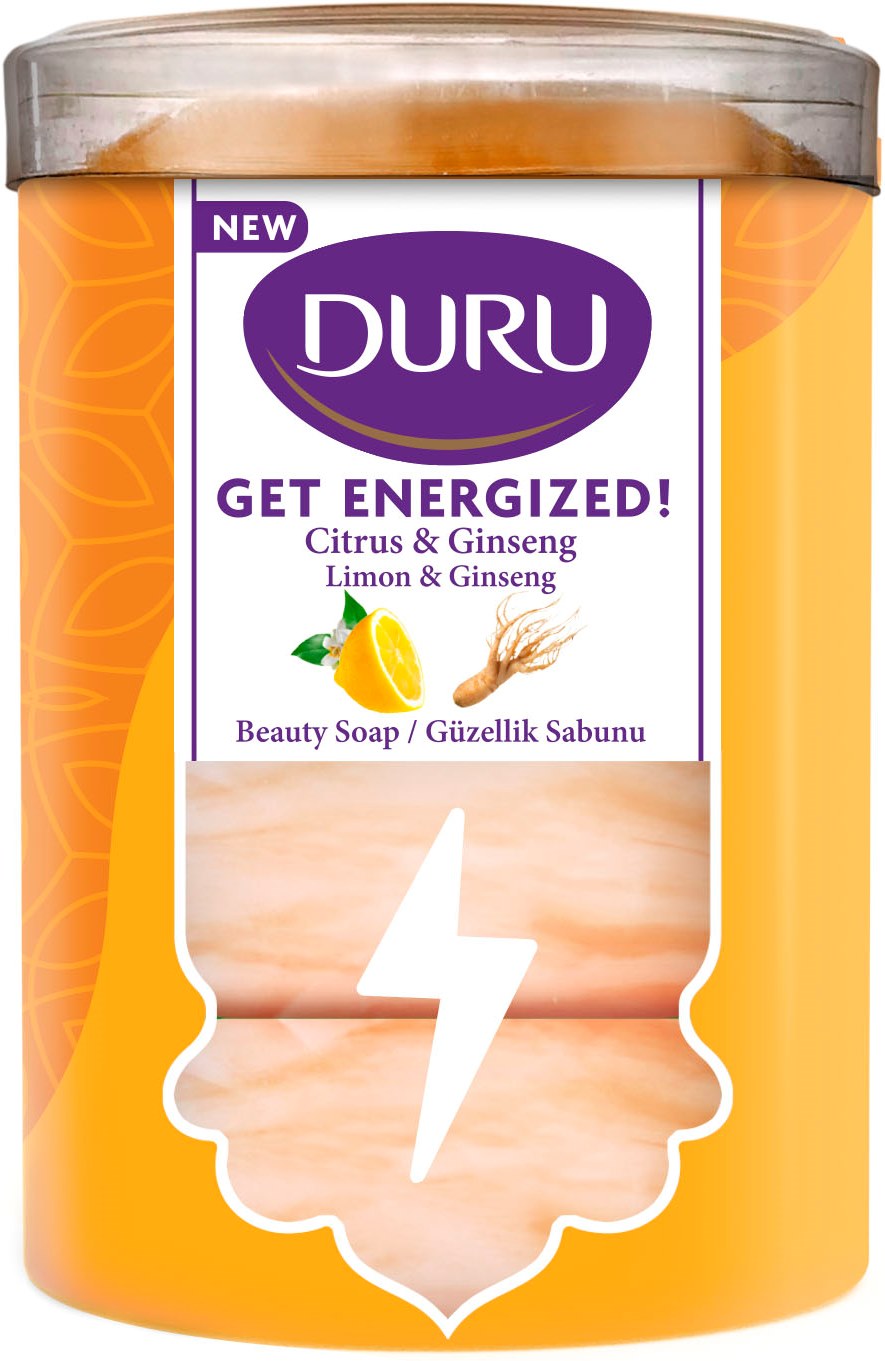Duru Get Energized Bar Soap with Ginseng Root Extract & Lemon Scent, 4 x 90 g