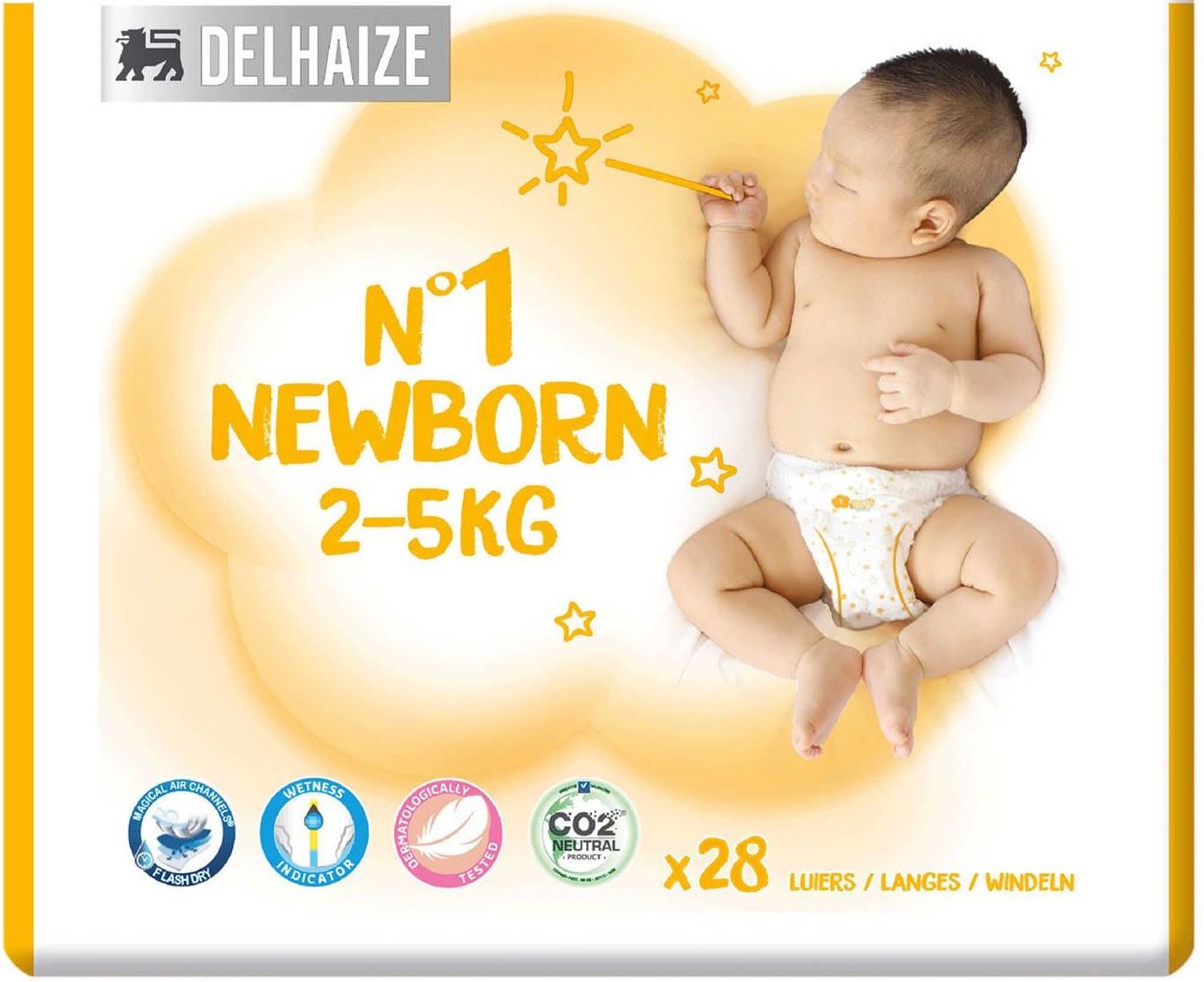 Delhaize Newborn 1 Baby Diapers, 2-5 kg, 28 pcs