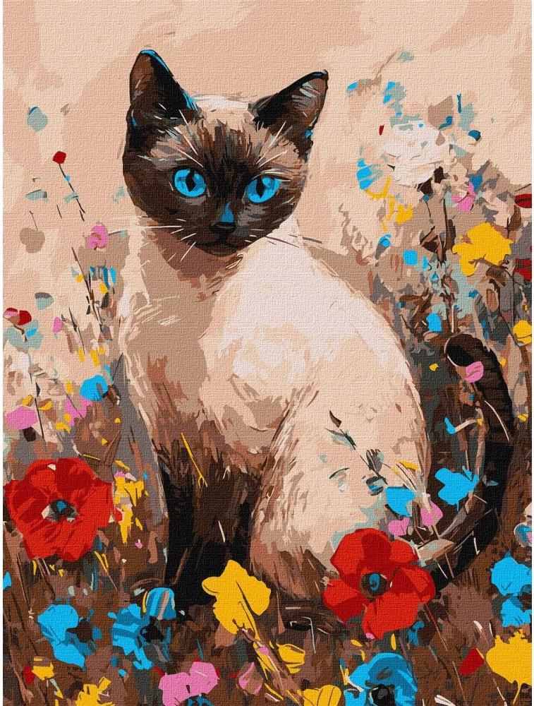 Ideyka KNO6694 Kitten in Flowers Paint-by-Numbers Set, 30 x 40 cm