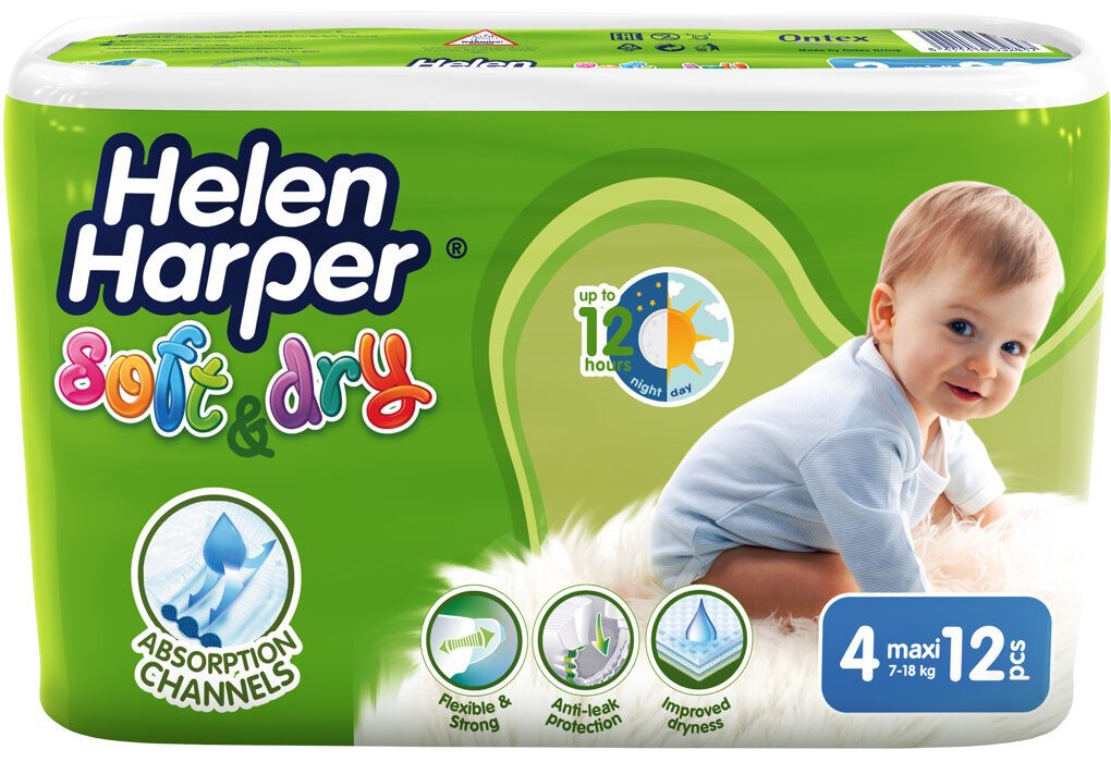 Helen Harper Soft & Dry 4 Baby Diapers, 7-18 kg, 12 pcs