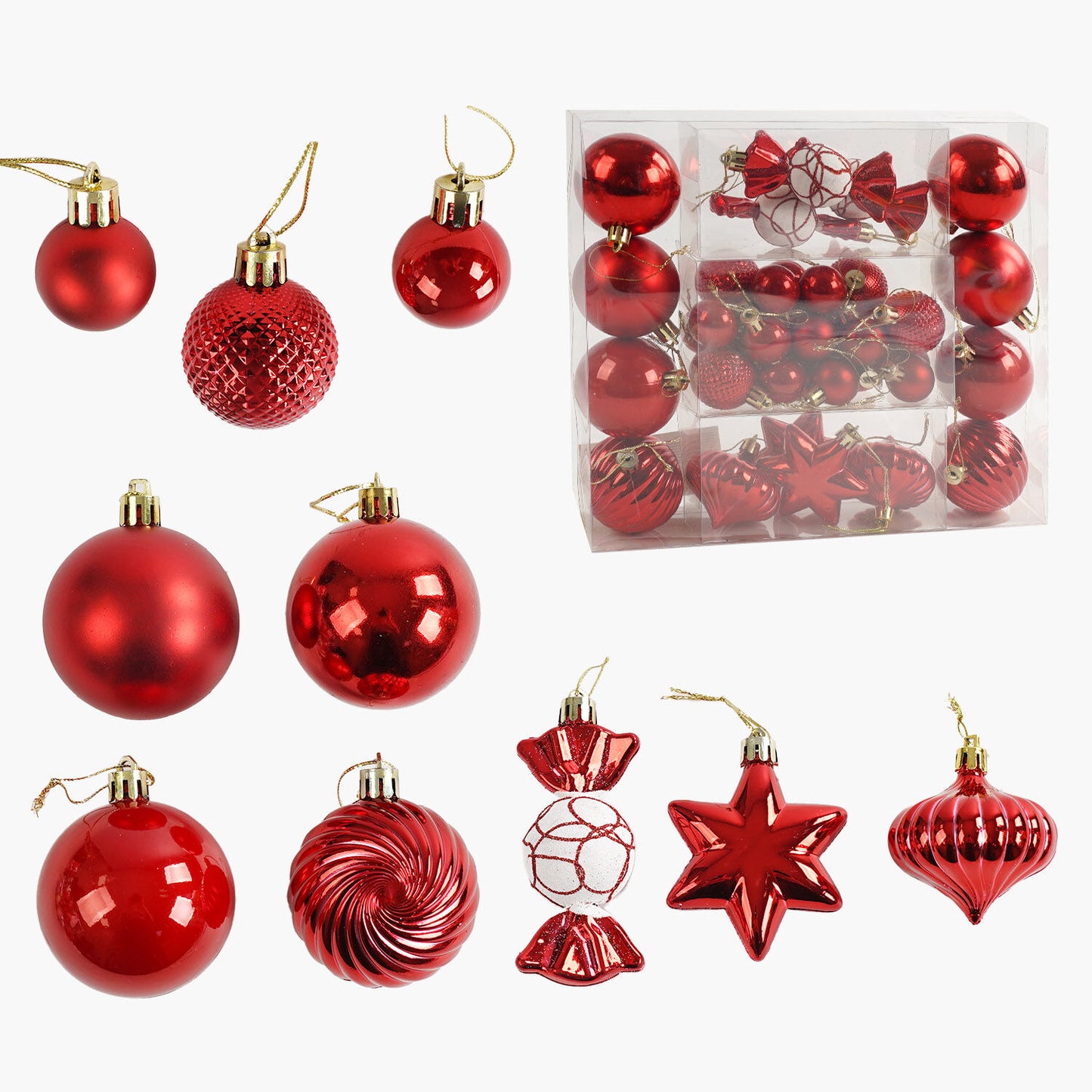 C 67533 Ball, Candy, Star & Icicle Christmas Ornament Set, 36 pcs