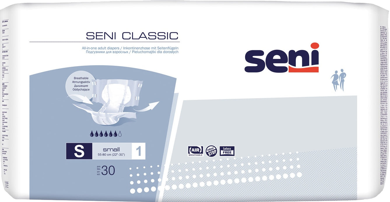 Seni Classic Small Adult Diapers, Waist 55-80 cm, 30 pcs