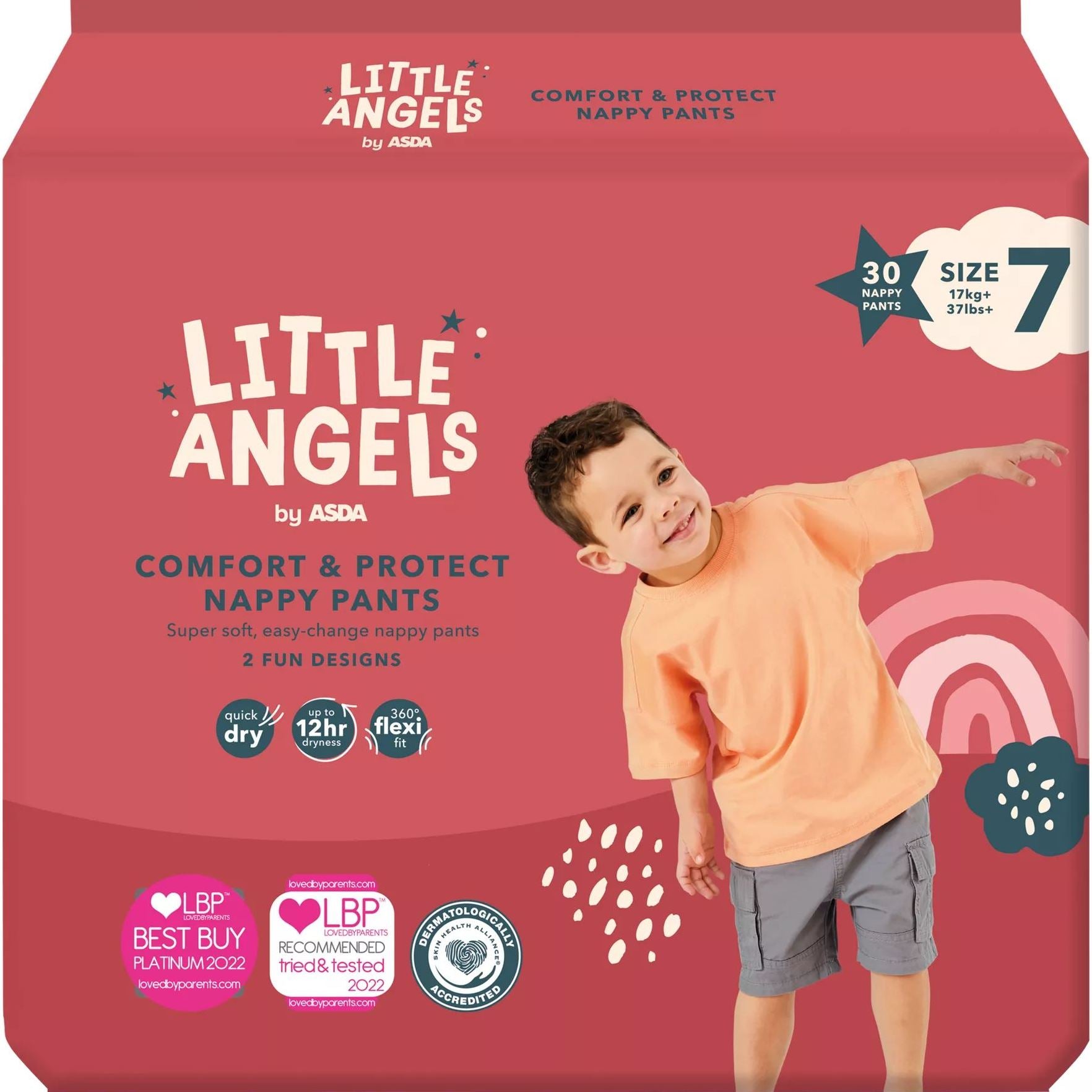 Asda Little Angels Comfort & Protect Size 7 Baby Pull-Up Diaper Pants, 17+ kg, 30 pcs