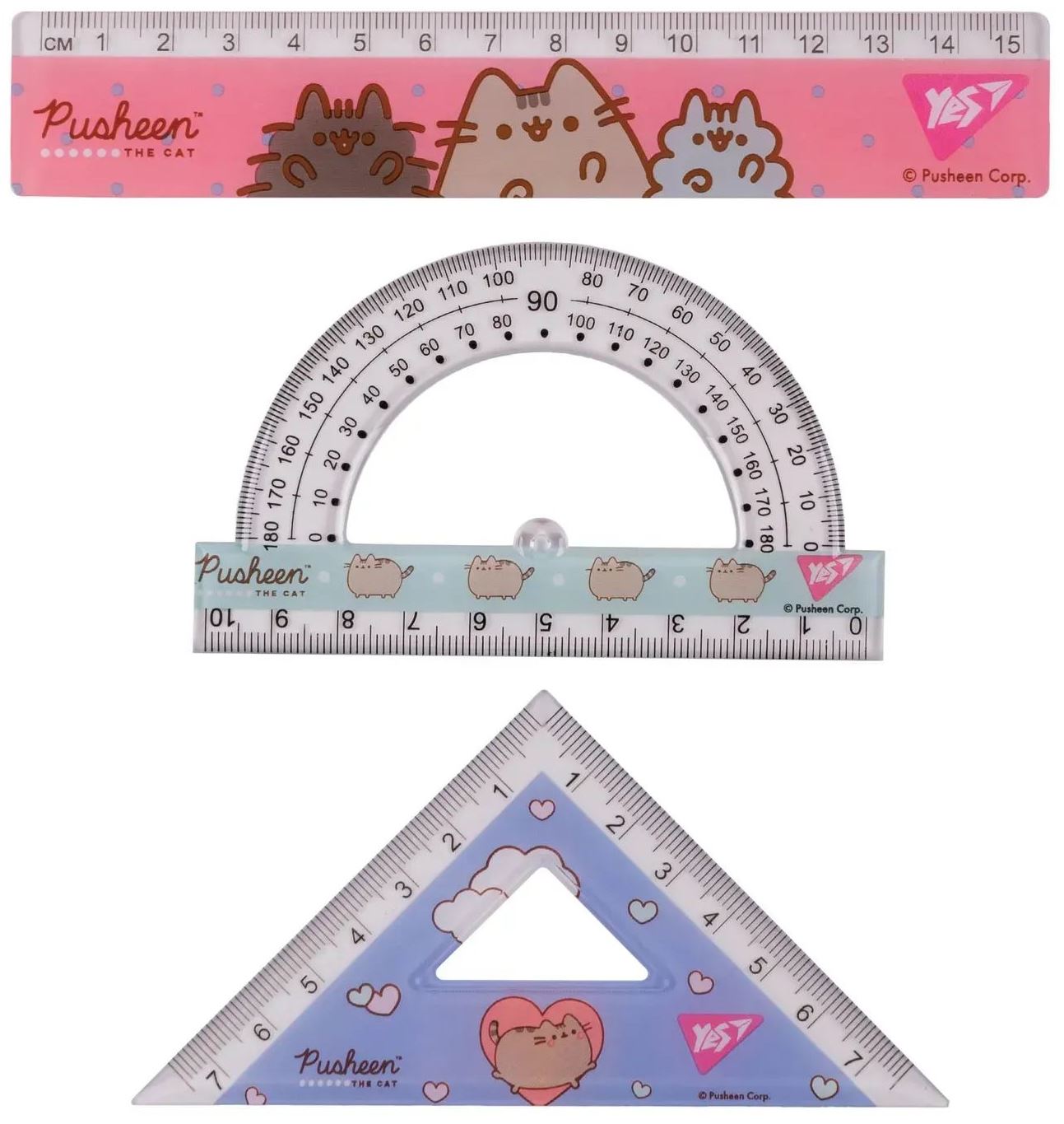 Yes Pusheen Geometry Set, 3 pcs, 15 cm Ruler
