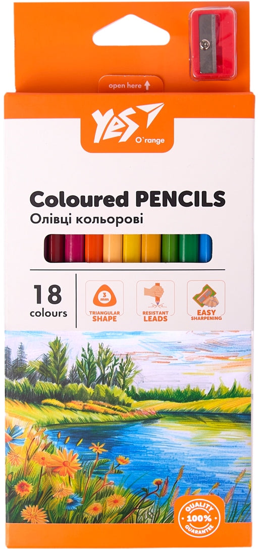 Yes 290739 Orange Line Colored Pencils with Sharpener, 18 Colors