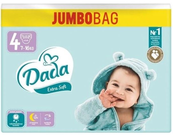 Dada Extra Soft Jumbo Bag Size 4 Baby Diapers, 7-16 kg, 102 pcs
