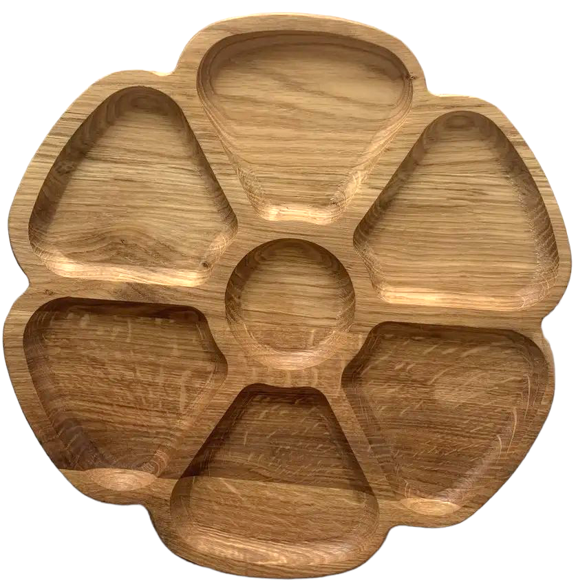 Seven-Section Oak Divided Serving Tray, 30 cm