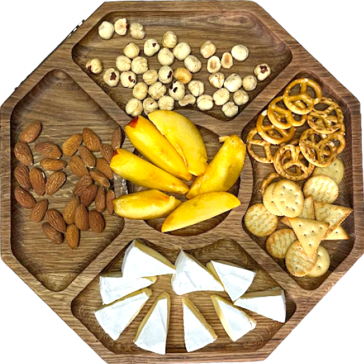 Five-Section Oak Divided Serving Tray, 30 cm