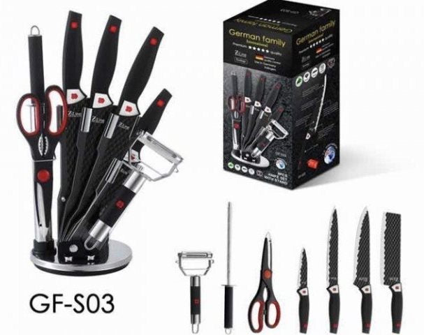 German Family GF-S03 Stainless Steel Kitchen Knife Set with Stand, 8 pcs