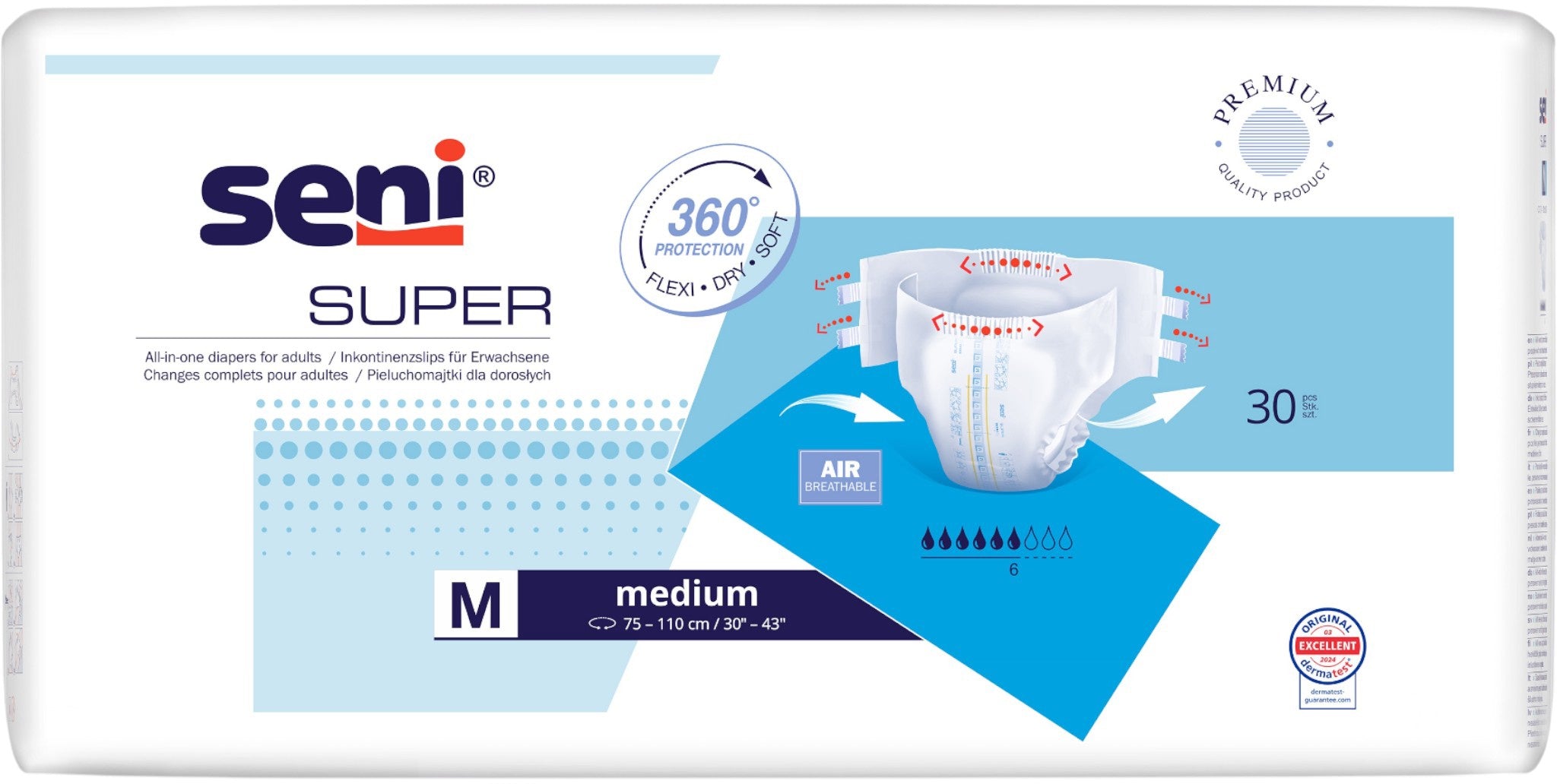 Seni Super Medium Adult Diapers, 75-110 cm, 30 pcs