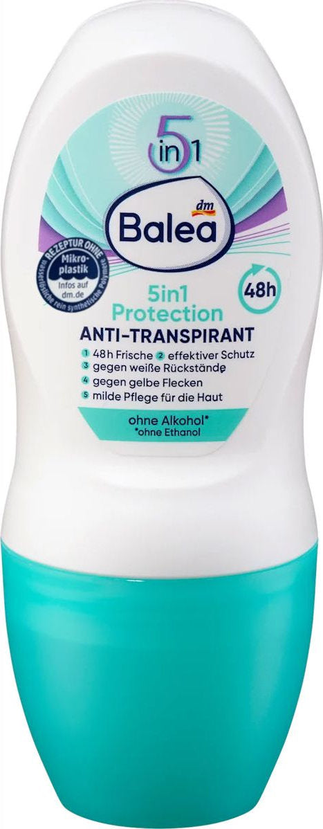 Balea Women's Roll-On Antiperspirant Deodorant 5 in 1 Protection Anti-Transpirant, 50 mL