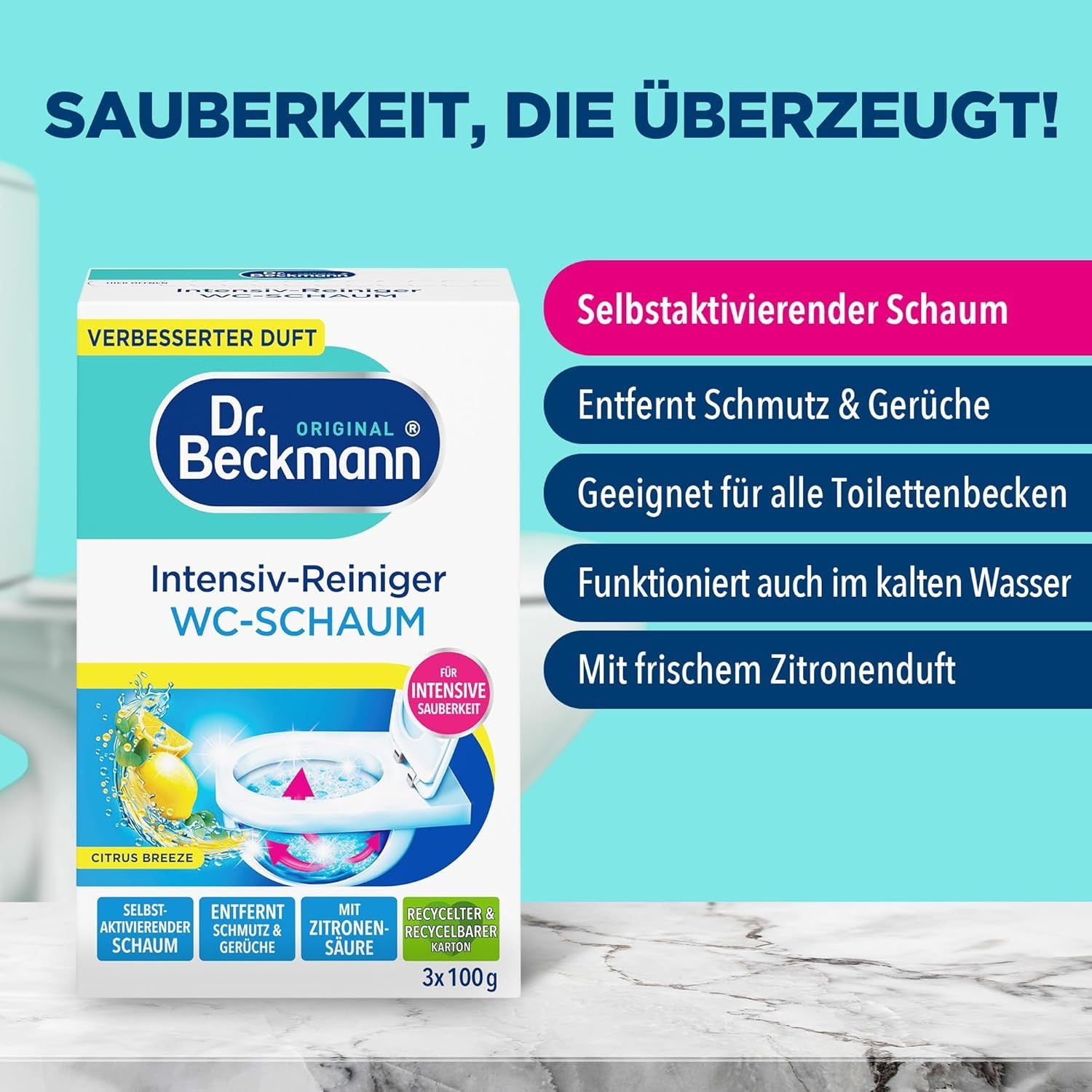 Dr. Beckmann WC Foam Toilet Cleaning Powder, 3 x, 100 g - Image 3