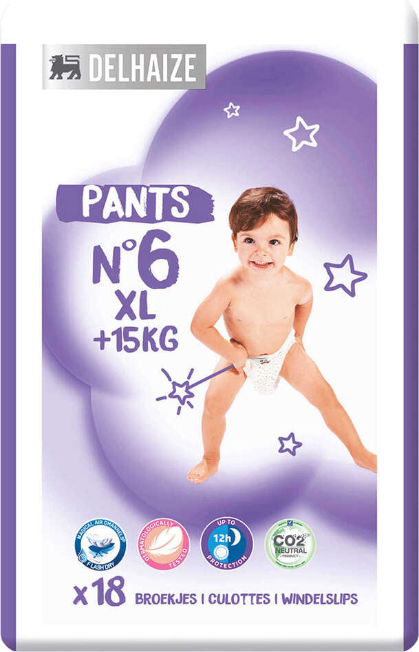 Delhaize Size 6 Baby Pull-Up Diaper Pants, 15+ kg, 18 pcs