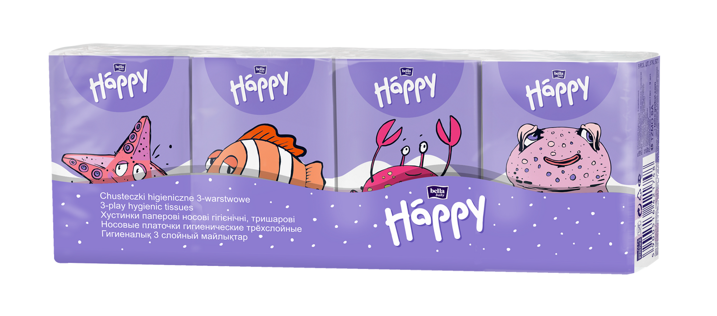 Happy Bella 3-Ply Facial Tissues, 9 pcs