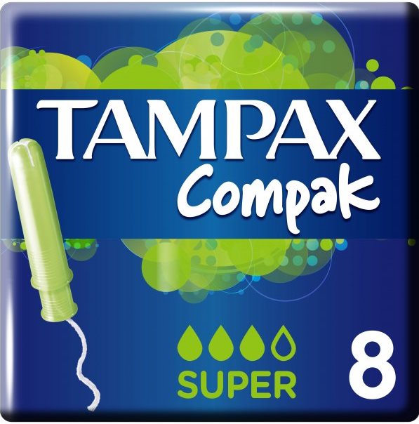 Tampax Compak Super Single Tampons with Applicator, 8 pcs