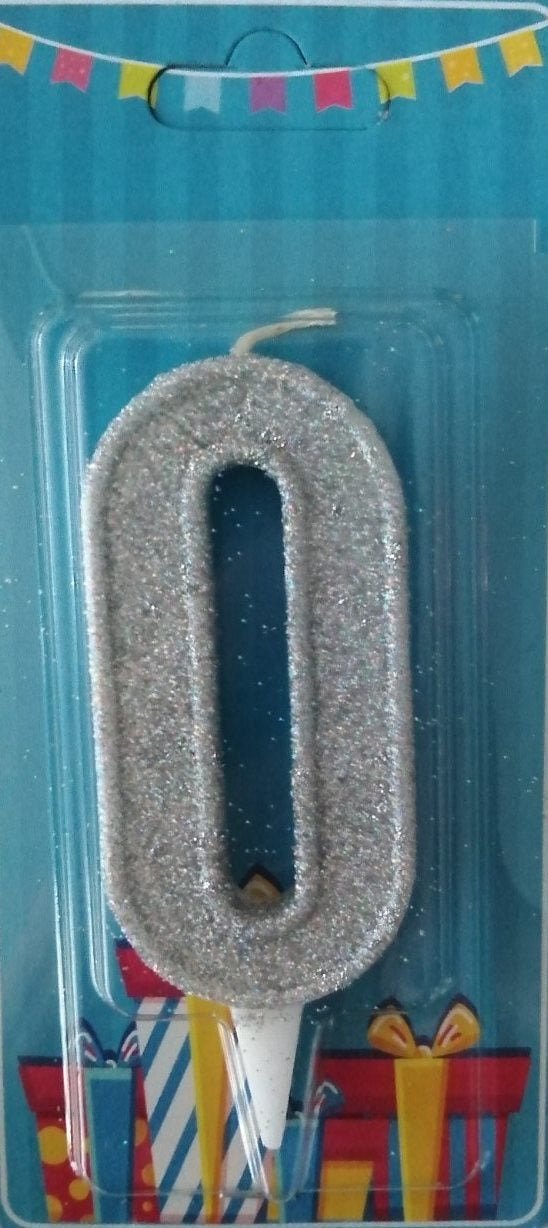 Silver Number 0 Cake Candle