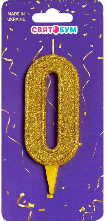 Gold Number 0 Cake Candle - Image 2