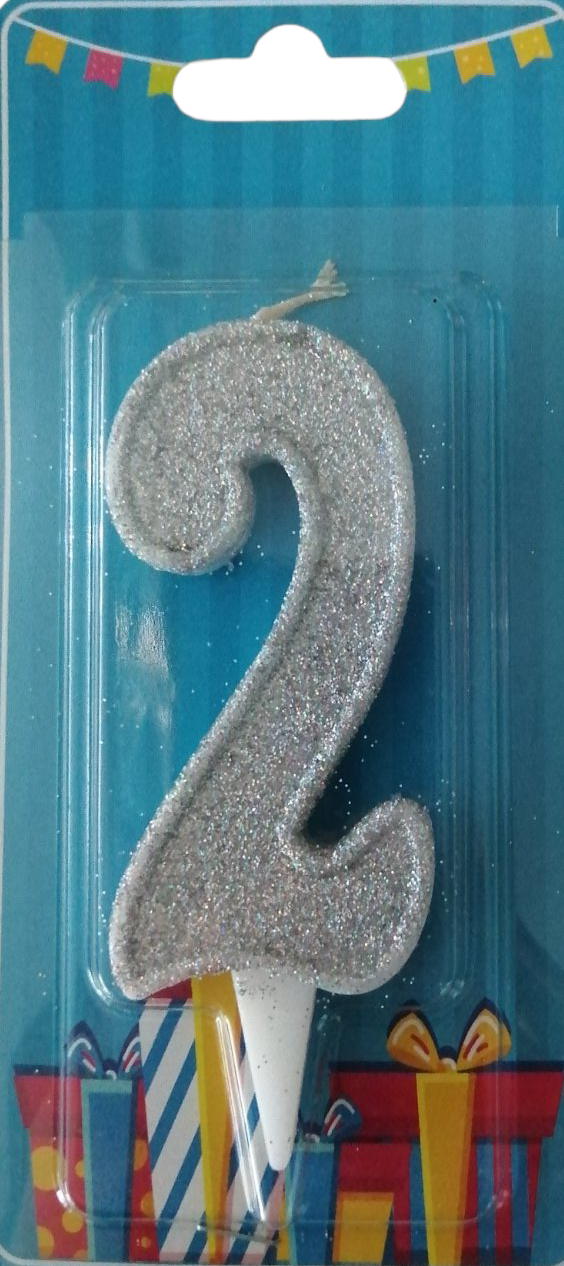 Silver Number 2 Cake Candle