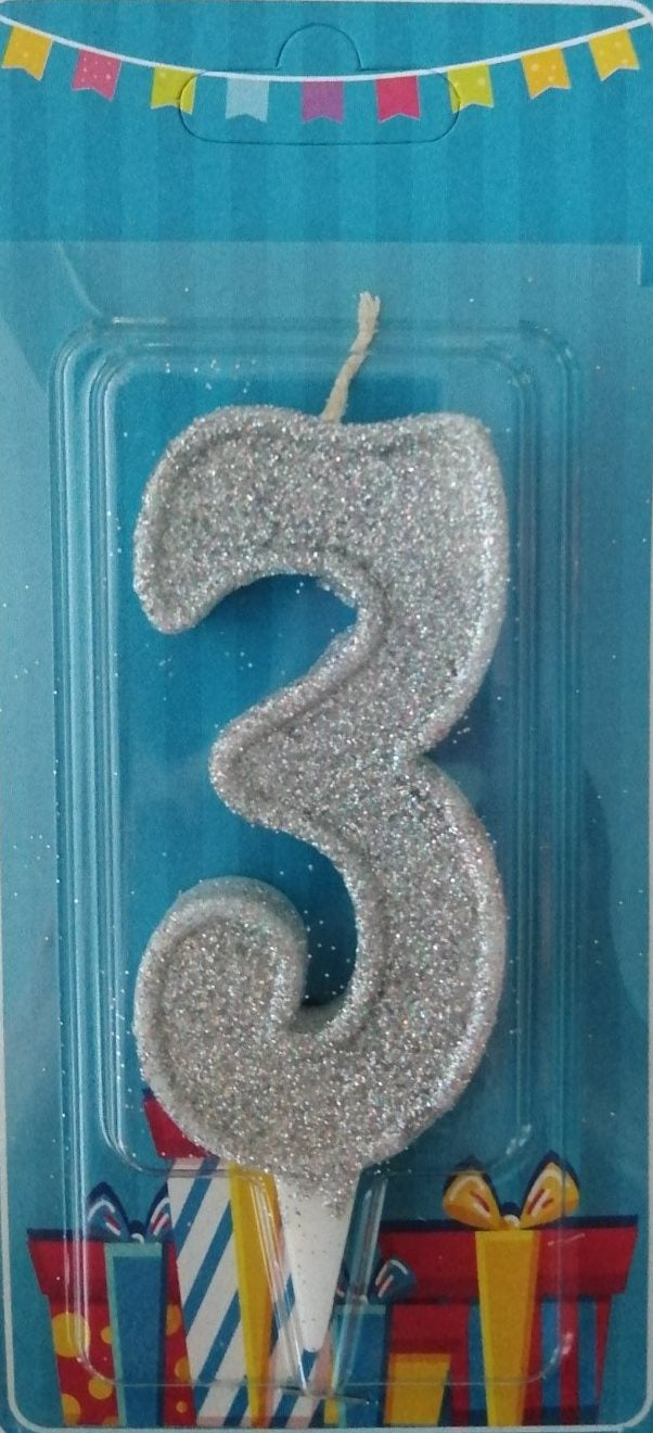 Silver Number 3 Cake Candle
