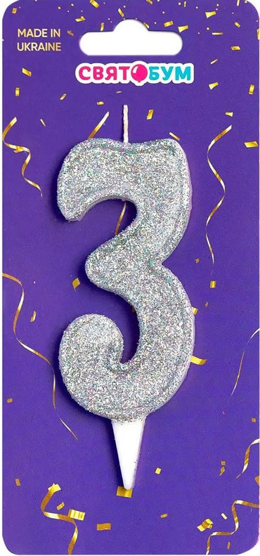 Silver Number 3 Cake Candle - Image 2