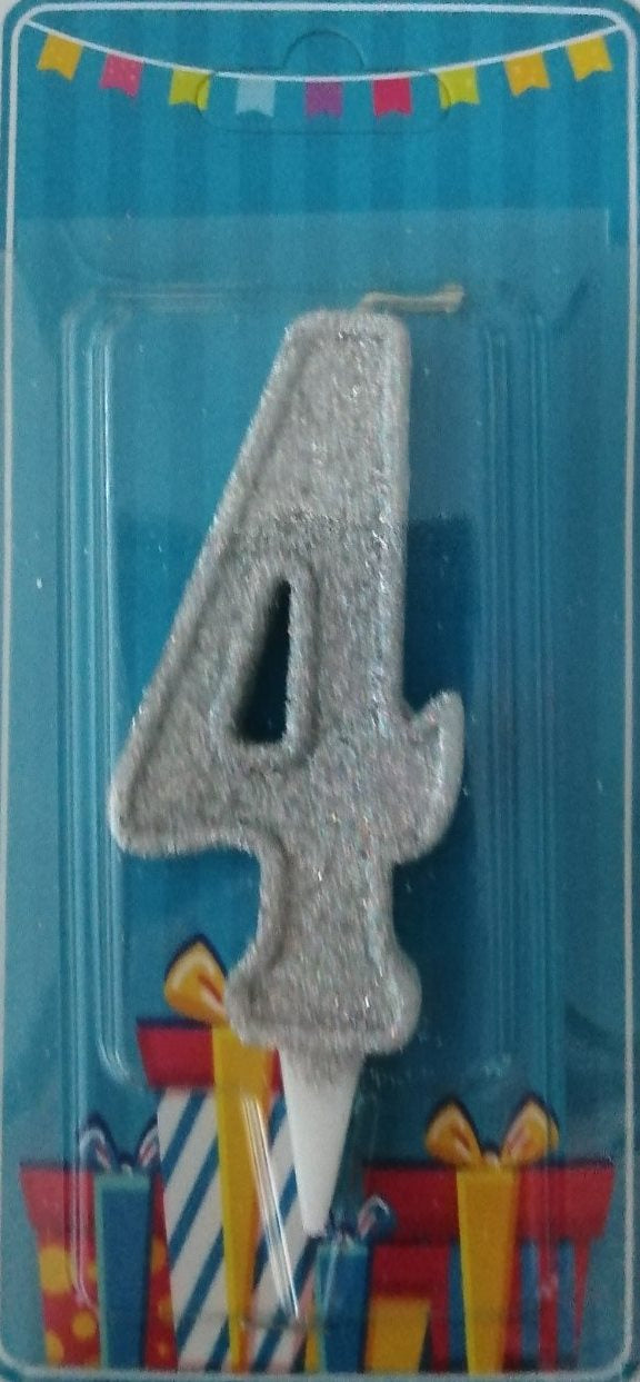 Silver Number 4 Cake Candle