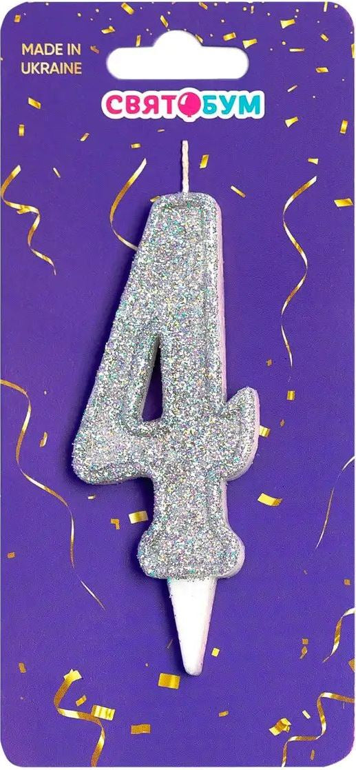 Silver Number 4 Cake Candle - Image 2