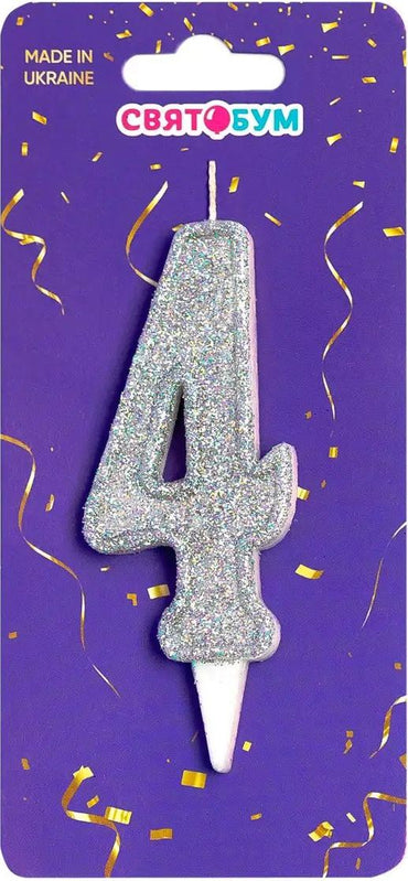 Silver Number 4 Cake Candle - Image 2