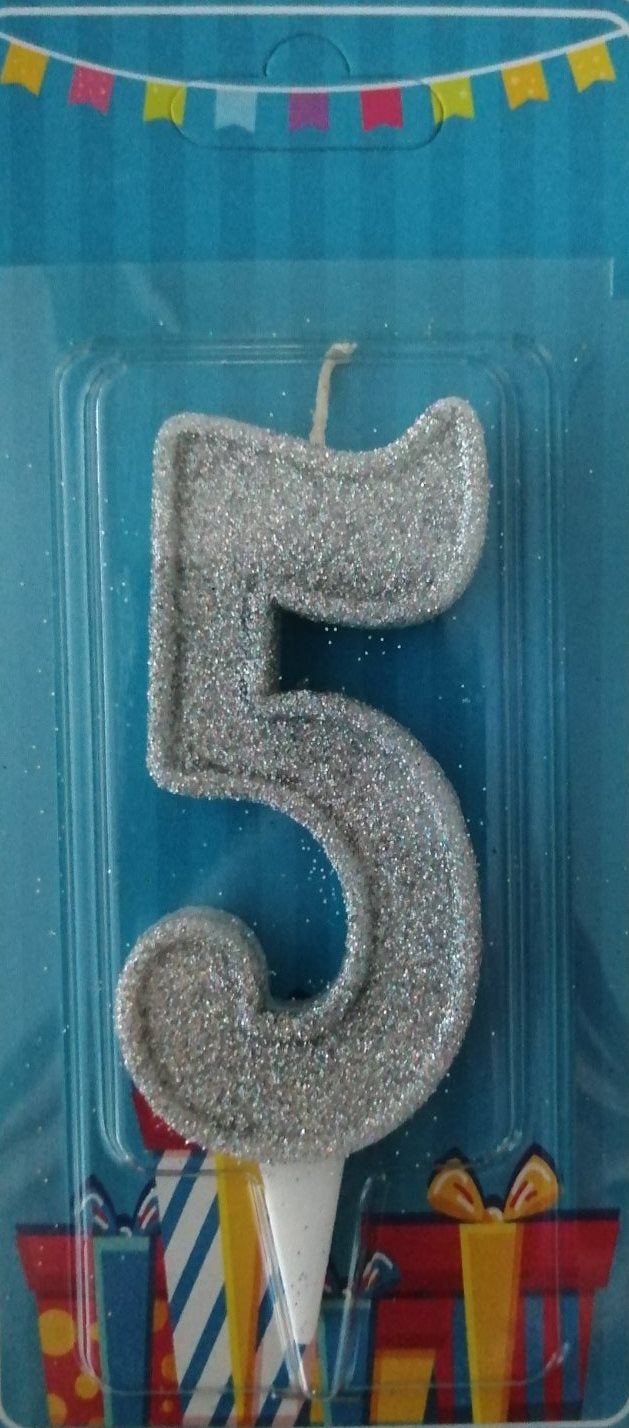 Silver Number 5 Cake Candle