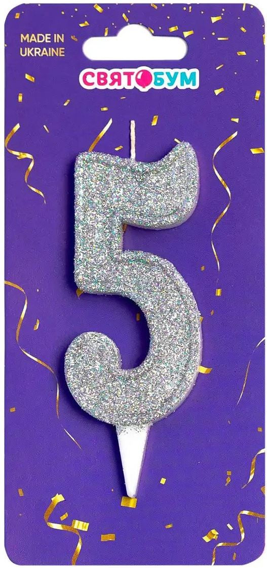 Silver Number 5 Cake Candle - Image 2