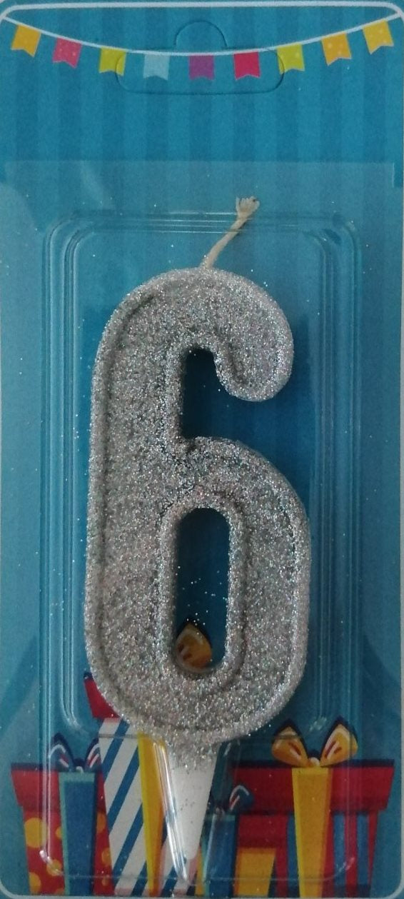 Silver Number 6 Cake Candle