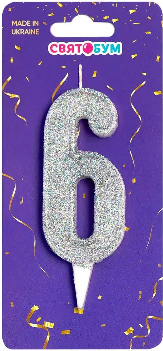 Silver Number 6 Cake Candle - Image 2