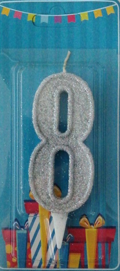 Silver Number 8 Cake Candle
