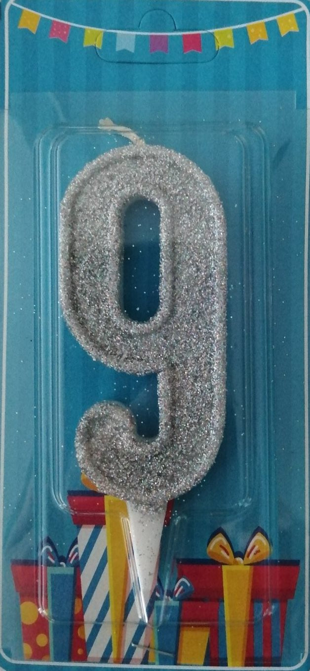 Silver Number 9 Cake Candle