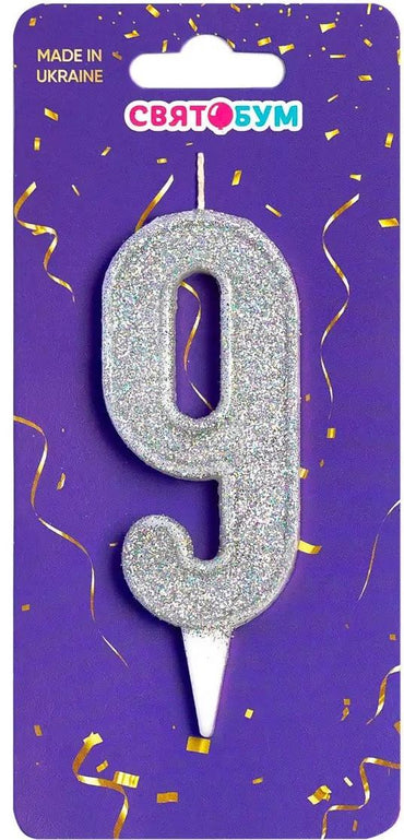 Silver Number 9 Cake Candle - Image 2