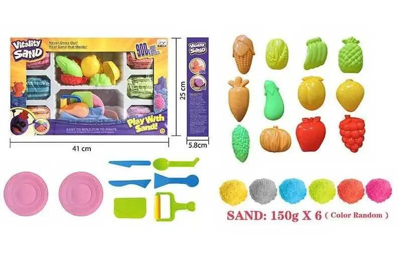 Vitality Sand 1901 D/F/G Kinetic Sand Set with 6 Colors, 14 Molds & Tools, Assorted, 900 g