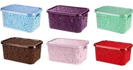R Plastic Openwork Basket with Lid, 22 L