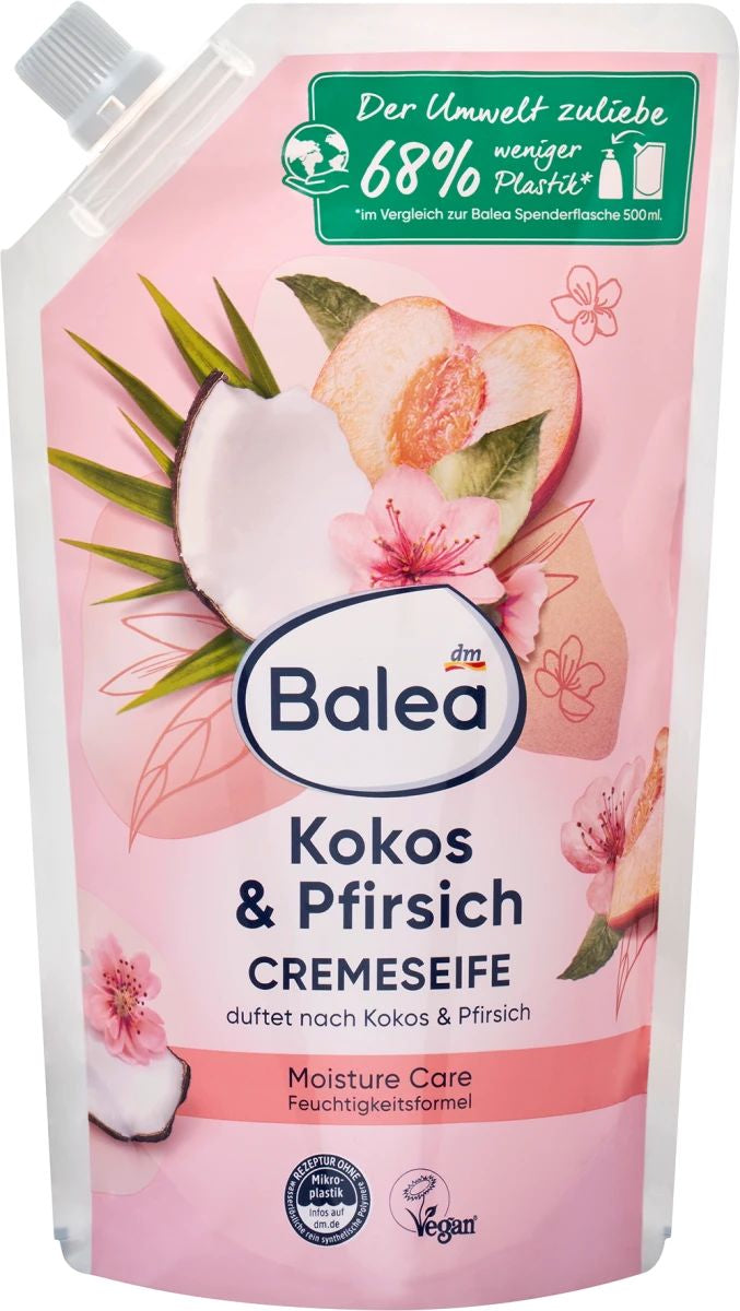 Balea Coconut & Peach Liquid Cream Soap Refill Pouch, 500 mL