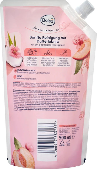 Balea Coconut & Peach Liquid Cream Soap Refill Pouch, 500 mL - Image 2