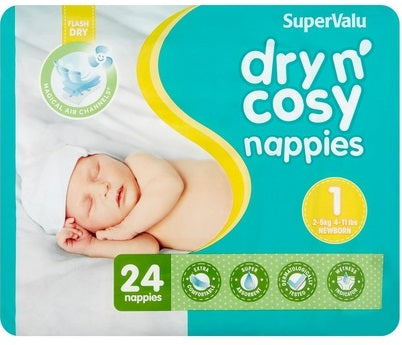 SuperValu Dry N' Cosy 1 Baby Diapers, 2-5 kg, 24 pcs