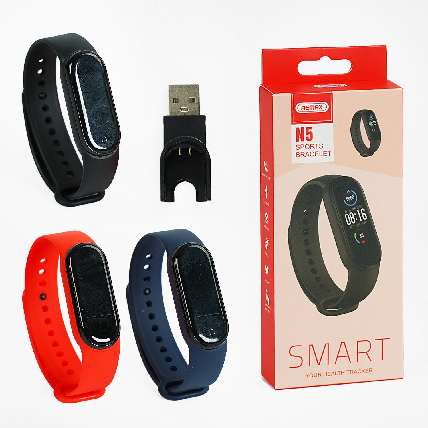 Aemax N5 C64780 Water-Resistant Smartwatch with Bluetooth 4.0, Color Display, Calls, Notifications, Step Counter, Heart Rate & Music