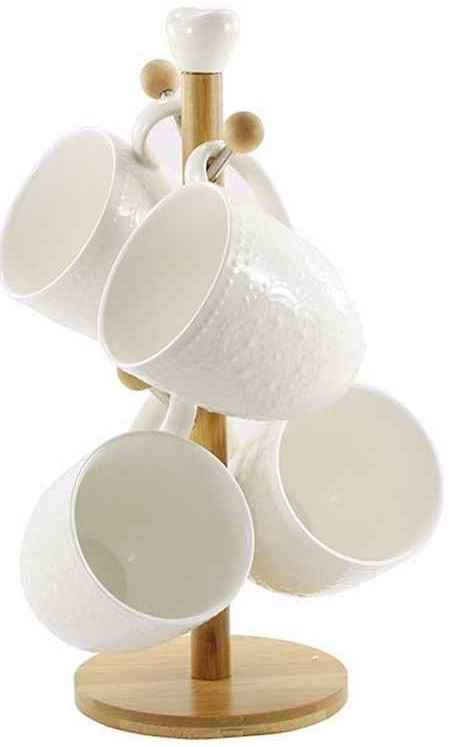 Interos PJ02557 Cup Set on Wooden Rack, 4 x 300 mL