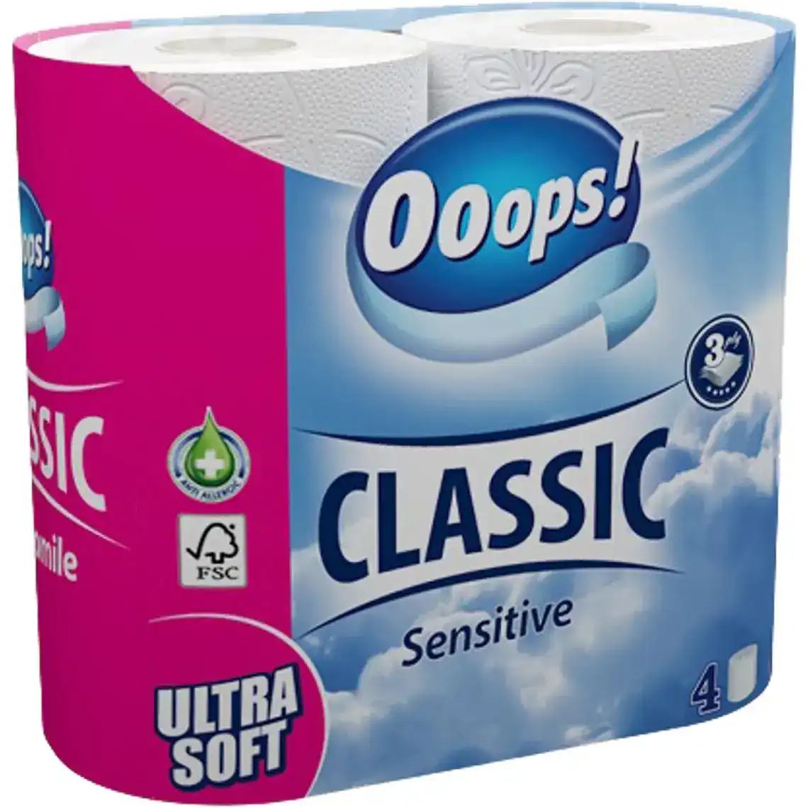 Ooops! Classic Sensitive 3-Ply Toilet Paper, 4 Rolls