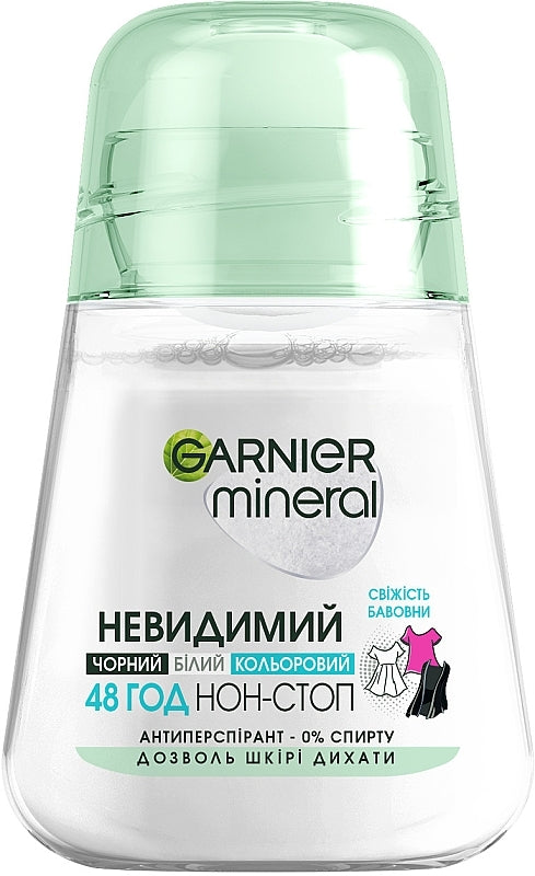 Garnier Mineral Invisible Cotton Freshness Women's Roll-On Deodorant, 50 mL