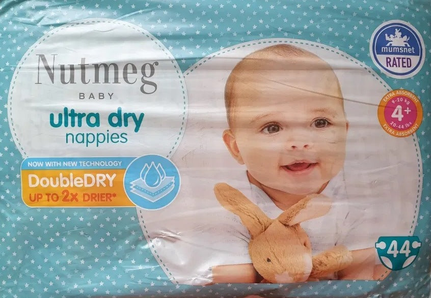Nutmeg Ultra Dry Size 4+ Baby Diapers, 9-20 kg, 44 pcs