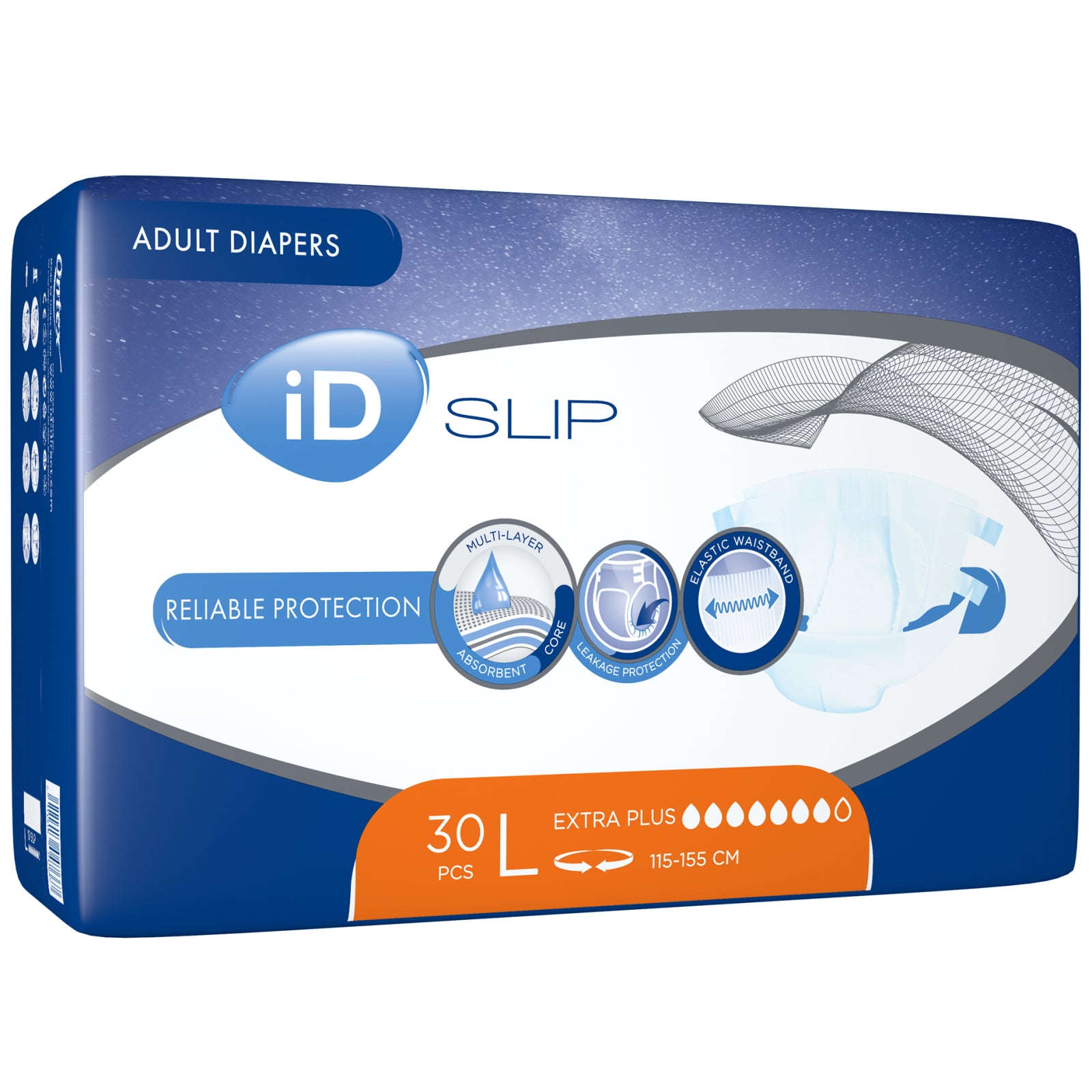 iD Slip Extra Plus Large 115-155 cm Adult Incontinence Briefs, 30 pcs