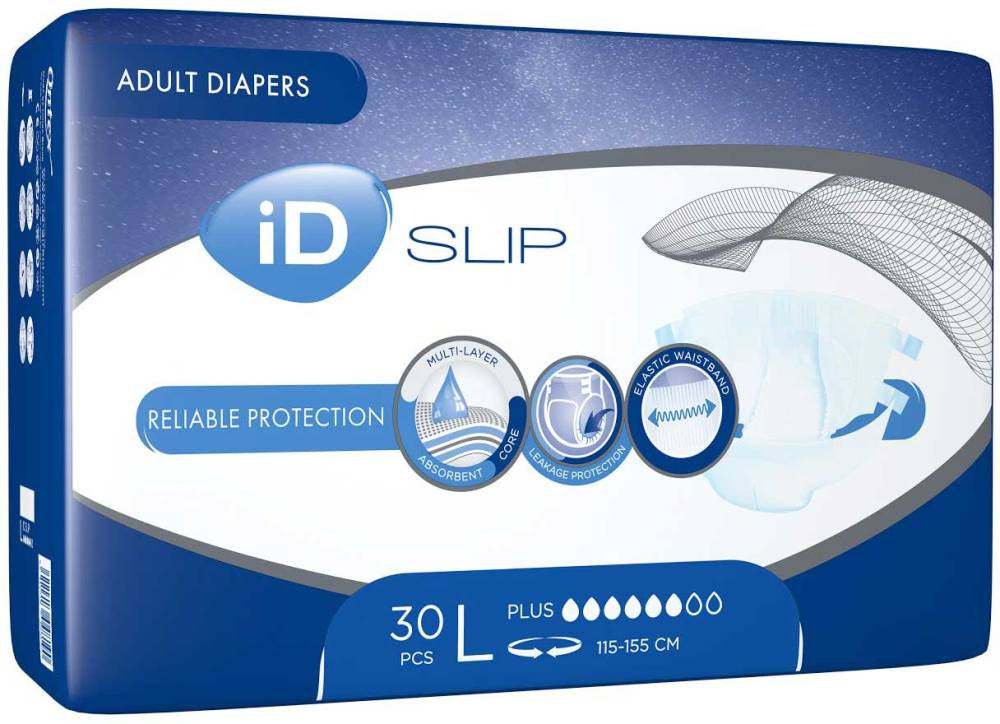 iD Slip Plus Large 115-155 cm Adult Incontinence Briefs, 30 pcs